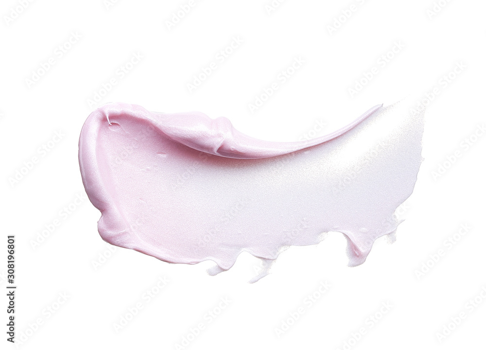 Gently pink strokes and texture of face cream or acrylic paint isolated on white background Gently pink strokes and texture of face cream or acrylic paint isolated on white background