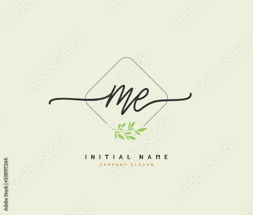 M E ME Beauty vector initial logo, handwriting logo of initial signature, wedding, fashion, jewerly, boutique, floral and botanical with creative template for any company or business.