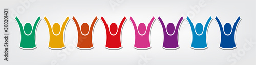 Group of eight people logo in a circle.Persons teamwork holding