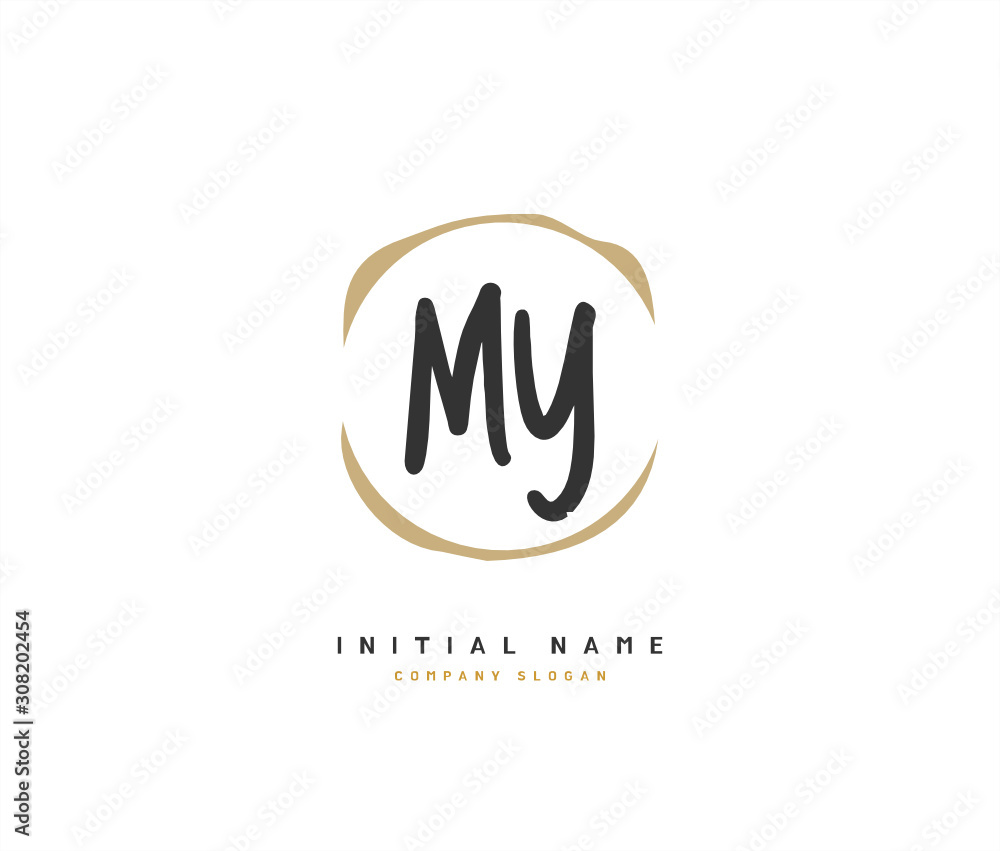 Obraz premium M Y MY Beauty vector initial logo, handwriting logo of initial signature, wedding, fashion, jewerly, boutique, floral and botanical with creative template for any company or business.