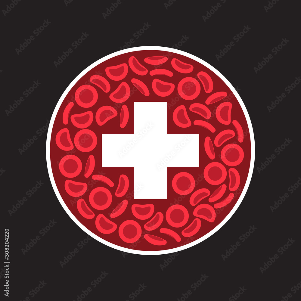 Fototapeta premium Blood Cells and cross in a circle - Vector illustration