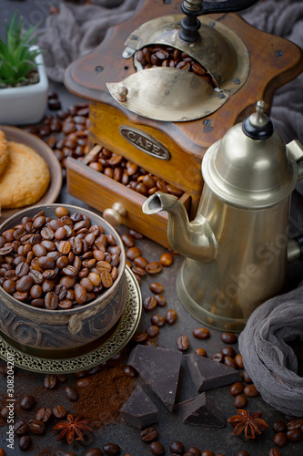 Black coffee on an old background in a cup