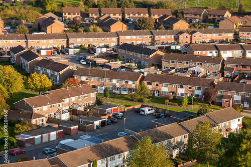 Aerial View of UK Red Brick 1970's Housing Estate