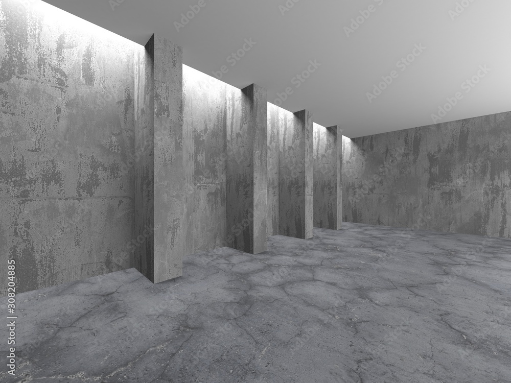 Dark concrete empty room. Modern architecture design Dark concrete empty room. Modern architecture design