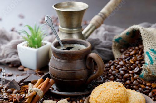 Wallpaper Mural Black coffee on an old background in a cup Torontodigital.ca