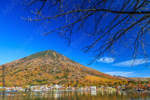 View around Chuzenji lake in autumn season, Nikko, Japan photo