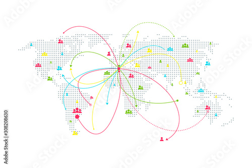 Global network connection concept. Big data visualization. Social network communication in the global computer networks. Internet technology. Business. Science. Vector illustration