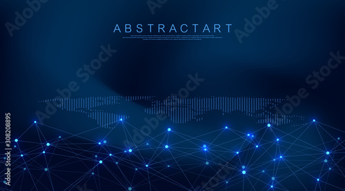 Abstract Big Data visualization digital network connection concept background. Artificial intelligence and engineering technology. Global network, Lines plexus, minimal array. Vector illustration.