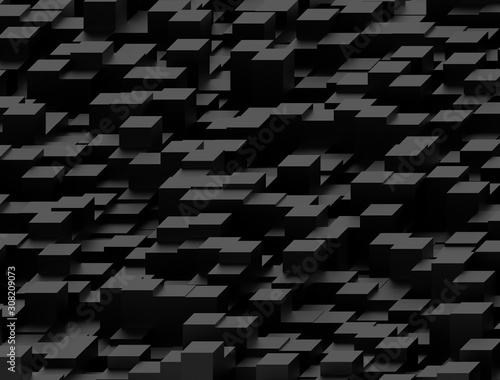 a lot of Black squares abstract background in perspective, 3d Rendering