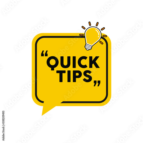 Quick tip , emblem, label, badge,sticker. Idea bulb education tricks.