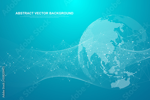Global network connection concept. Big data visualization. Social network communication in the global computer networks. Internet technology. Business. Science. Vector illustration photo