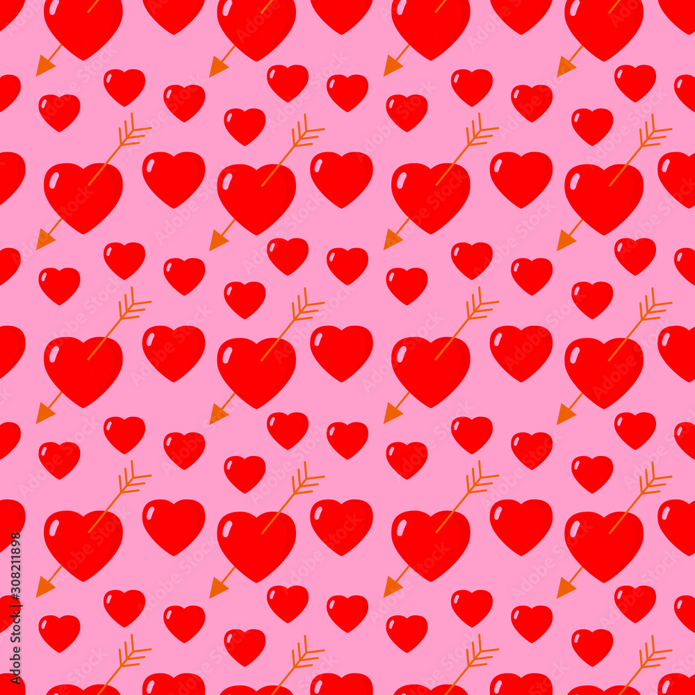Heart pierced by an arrow seamless vector pattern. Gentle background for design, invitation, packing, decoration on the theme of love, Valentine's day, wedding
