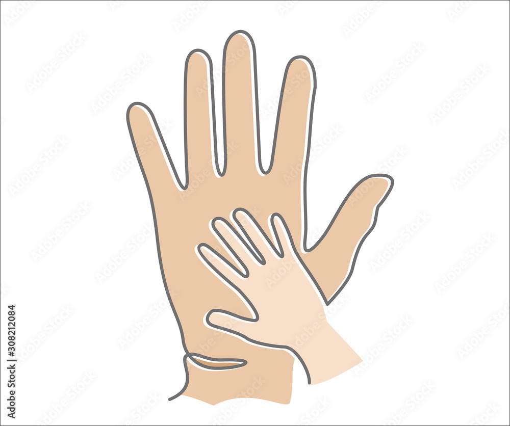 Helping hand concept. Continuous line drawing of help, assistance and cooperation Helping hand concept. Continuous line drawing of help, assistance and cooperation