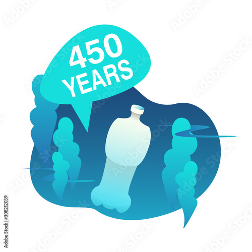 Plastic pollution concept with plastics icon in water ocean vector design. How long has plastic straw decomposed in nature. Vector stock isolated illustration. Plastic floats in the ocean. 450 years