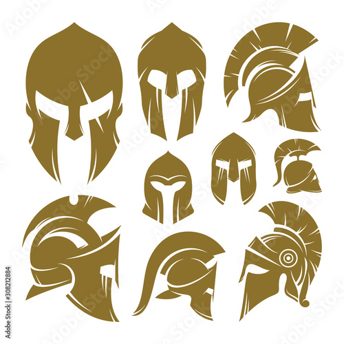 Set of Spartan Logo Design Vector Template, Spartan Helmet Logo Concept, Emblem, Concept Design, Creative Symbol, Icon