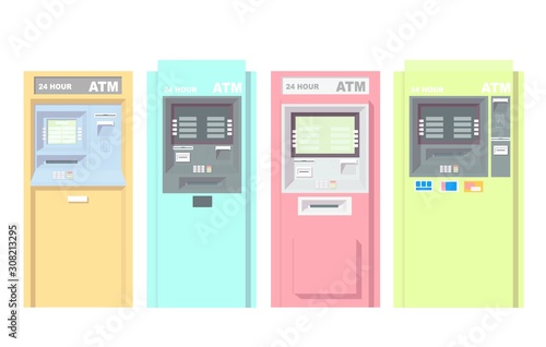 Atm machines set. Vector isolated illustration