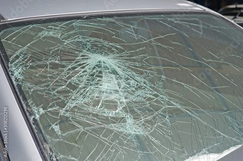 Broken car windshield. Accident of car