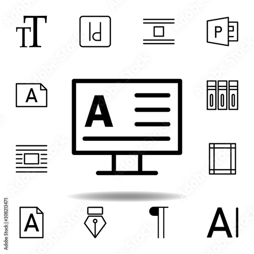 monitor, word A icon. Can be used for web, logo, mobile app, UI, UX
