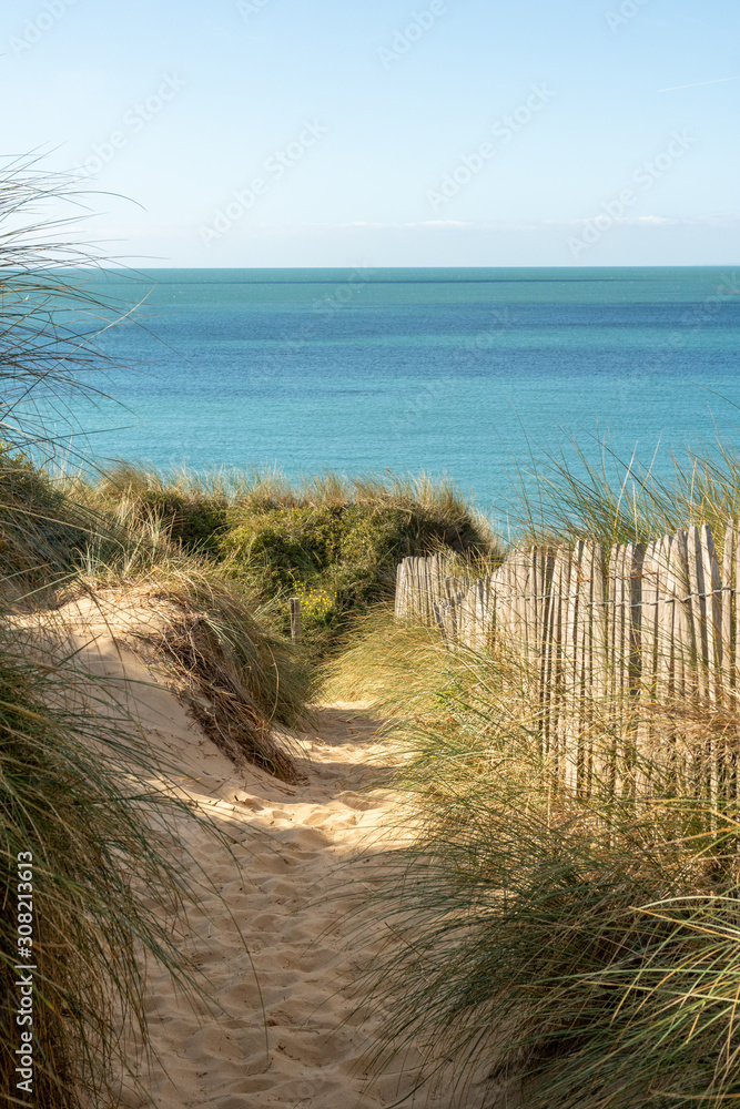 Sentier dans les dunes de la Slack face à la mer (Wimereux - Pas-de-Calais)