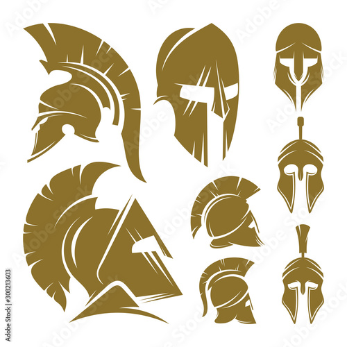 Set of Spartan Logo Design Vector Template, Spartan Helmet Logo Concept, Emblem, Concept Design, Creative Symbol, Icon