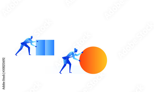 Business women  concept illustration about smart work versus handwork 