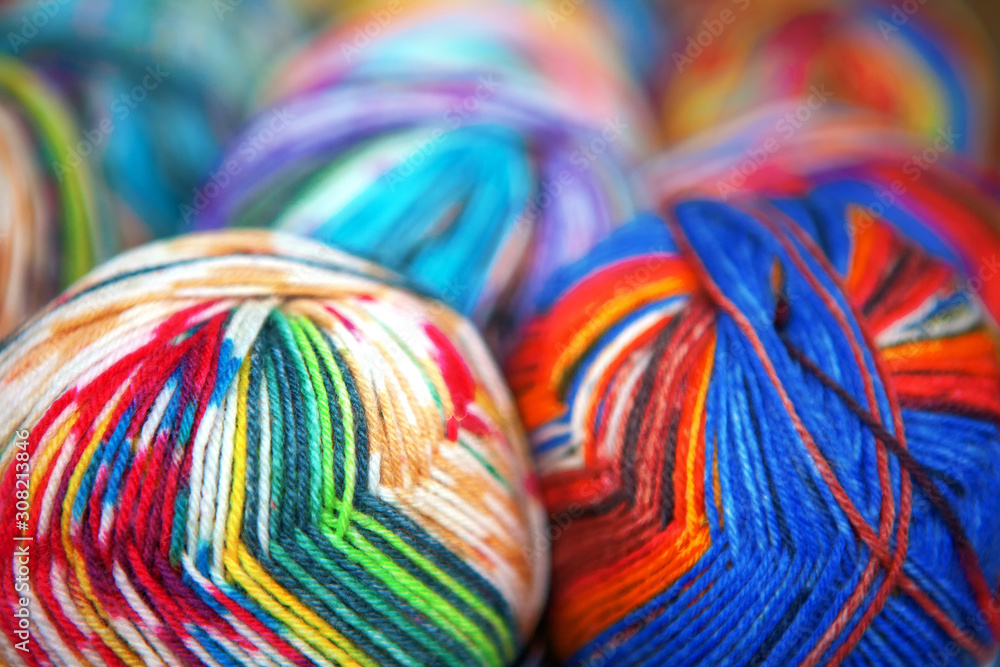close-up image of multi-colored threads for knitting