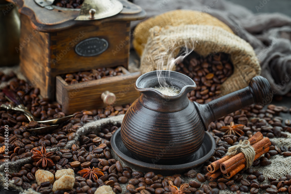 Black coffee on an old background in a cup Black coffee on an old background in a cup