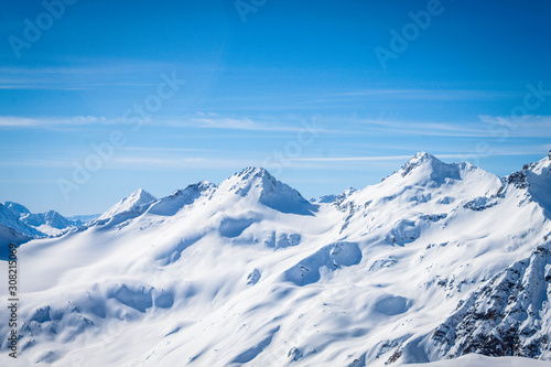 Winter panoramic view of the snowy high mountains of Elbrus in the Russia © dolphinartin