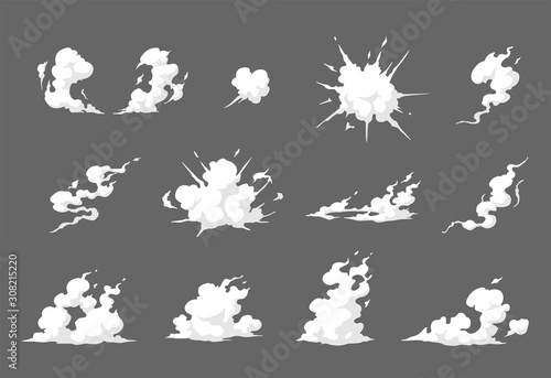 Smoke illustration set  for special effects template. Steam clouds, mist, fume, fog, dust, explosion, or  vapor  2D VFX Clipart element for animation