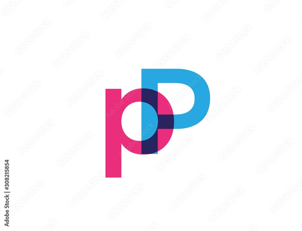 Intersected uppercase and lowercase letter P in blue pink color logo design Intersected uppercase and lowercase letter P in blue pink color logo design