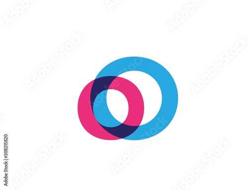Intersected uppercase and lowercase letter O in blue pink color logo design