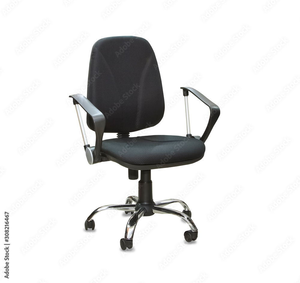 The office chair from black textile. Isolated over white The office chair from black textile. Isolated over white