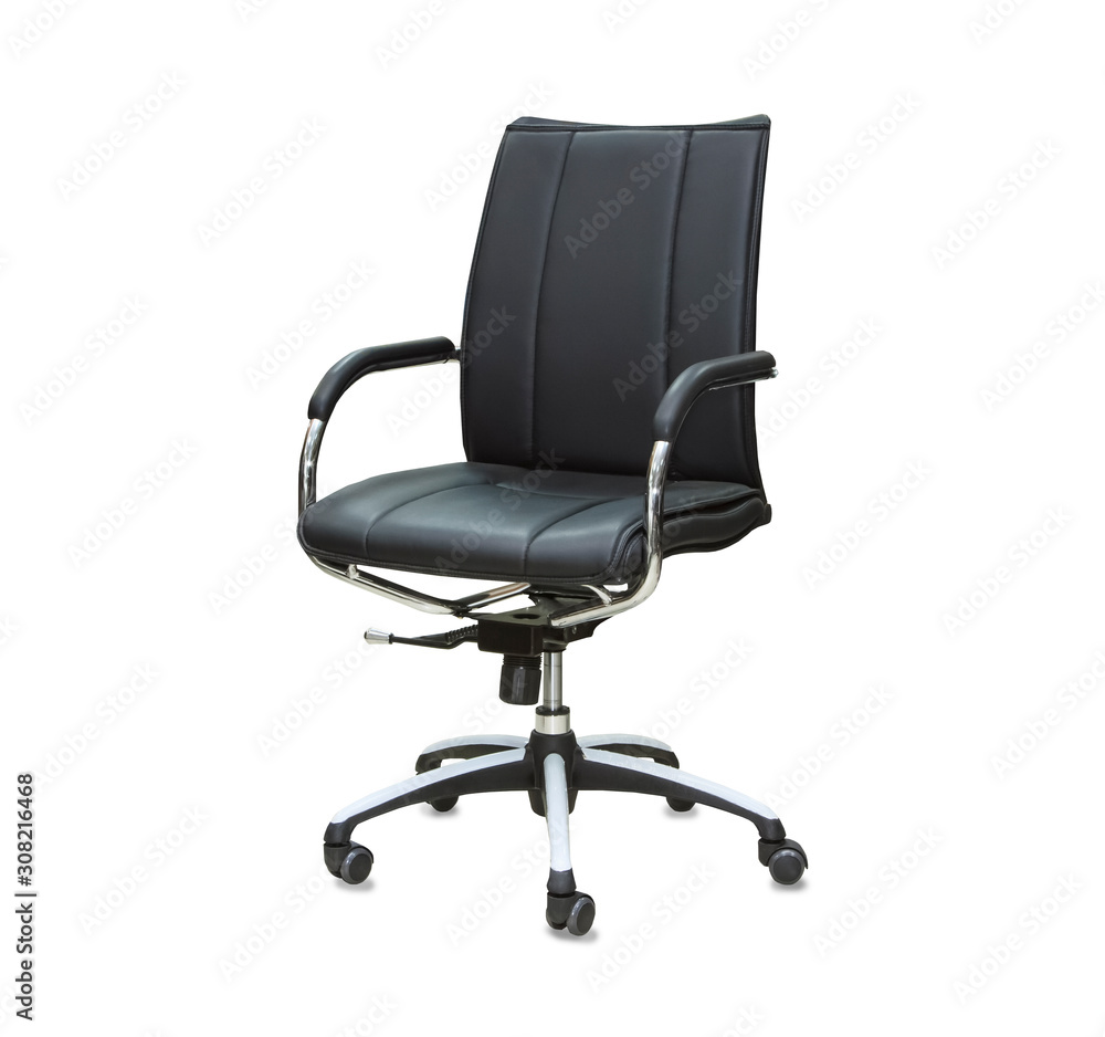 The office chair from black leather. Isolated over white The office chair from black leather. Isolated over white