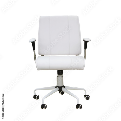 The office chair from white leather. Isolated over white