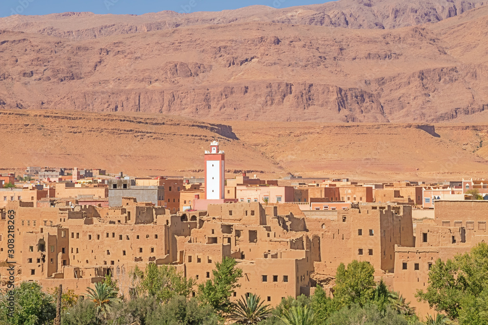 Close up of the city of Tinghir in the fertile oasis along the Wadi Todgha