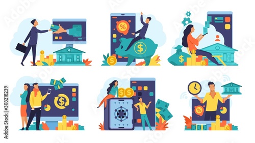Online banking concept. Money cashback and transfer, fintech advertising and digital bank transactions. Vector design mobile banking illustration, digital receiver savings people
