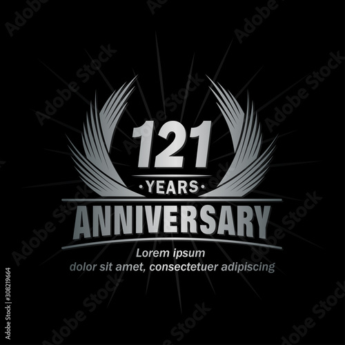 121 years logo design template. Anniversary vector and illustration template.