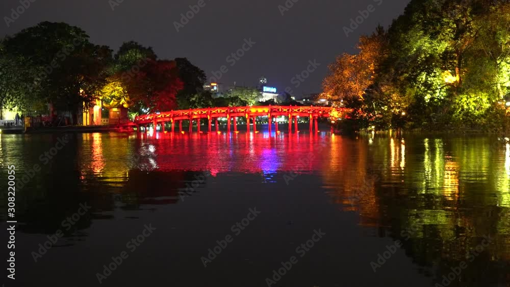 The red bridge over Hoan Kiem Lake, Hanoi, Vietnam, lit up at night The red bridge over Hoan Kiem Lake, Hanoi, Vietnam, lit up at night