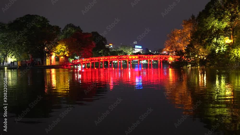 The red bridge over Hoan Kiem Lake, Hanoi, Vietnam, lit up at night The red bridge over Hoan Kiem Lake, Hanoi, Vietnam, lit up at night