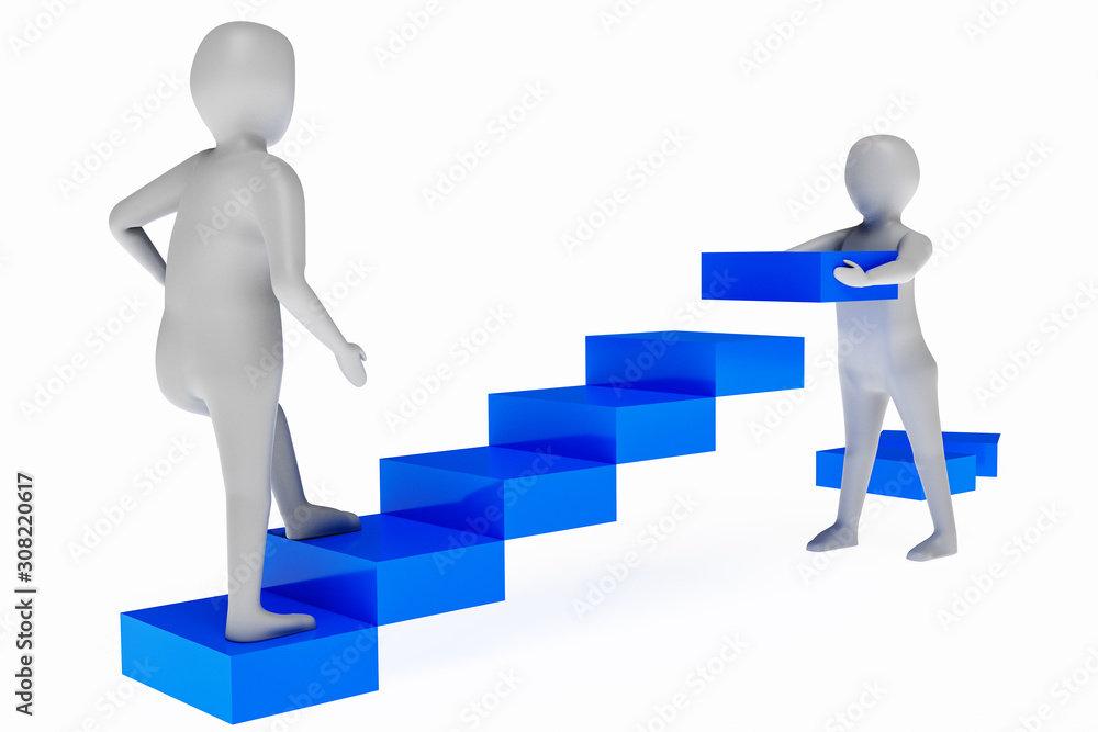 Characters build stairs and run high, 3d illustration Characters build stairs and run high, 3d illustration