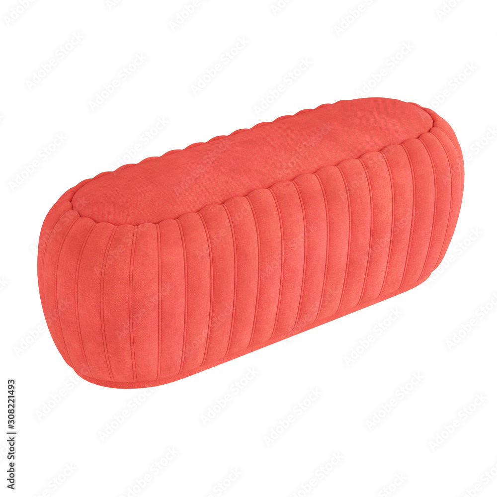 Round red velvet cloth pouf on a white background. 3d rendering Round red velvet cloth pouf on a white background. 3d rendering