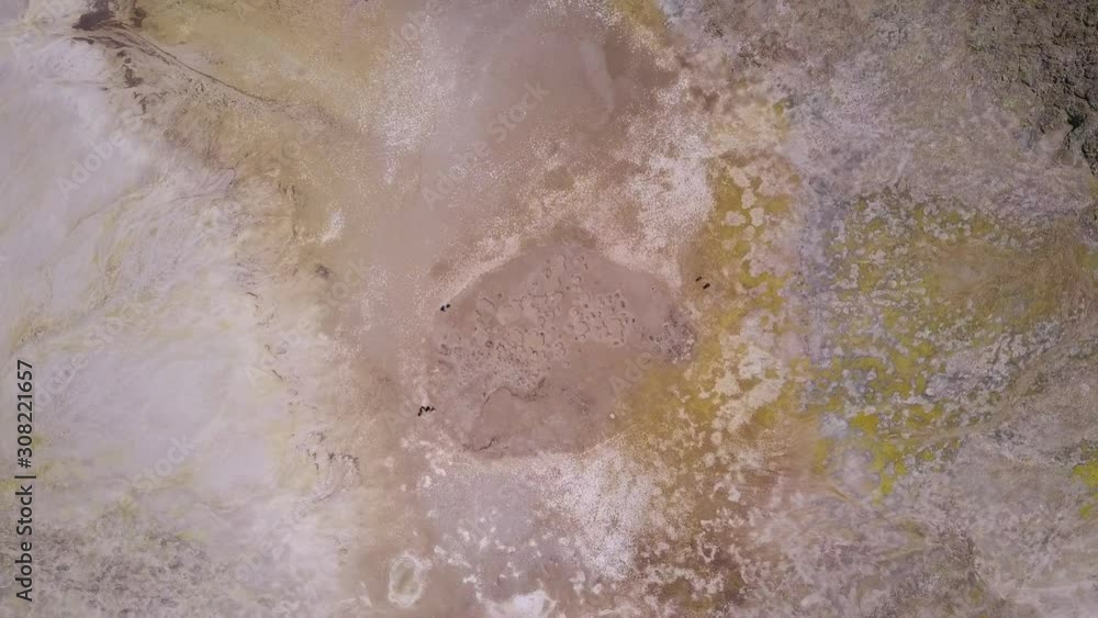 A rotating soaring shot of a drone at the center of the bottom of Stefanos Crater on Nisyros Island, near Kos Island in Greece. A rotating soaring shot of a drone at the center of the bottom of Stefanos Crater on Nisyros Island, near Kos Island in Greece.