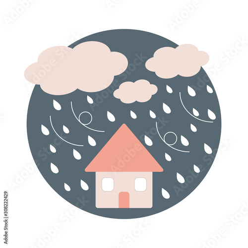 Rain and windstorm, vector illustration