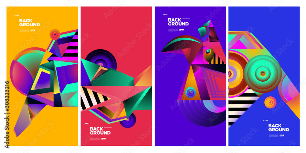 Vector Colourful Ethnic Geometric Pattern Background Set. Pattern Background Illustration for Banner, social media story, Poster, Cover,Packaging Design Template.