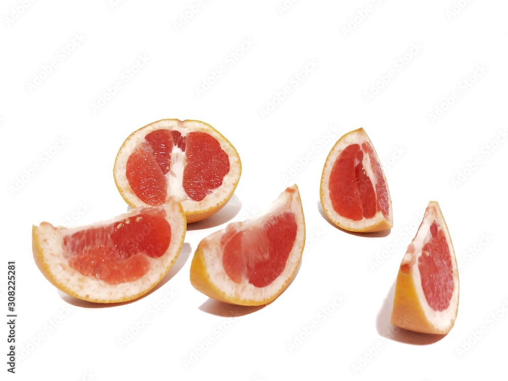 slice of grapefruit isolated on white background.Fresh orange with shadow isolate on white background. The slice orange on white background. slice of grapefruit isolated on white background.Fresh orange with shadow isolate on white background. The slice orange on white background.