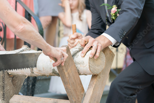 wedding games - sawing logs