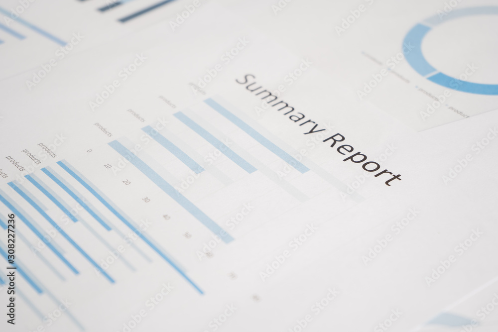 Business document report data with bar charts, pie charts, line graphs, on paper. Research data for market analysis and corporate financial planning. Business document report data with bar charts, pie charts, line graphs, on paper. Research data for market analysis and corporate financial planning.
