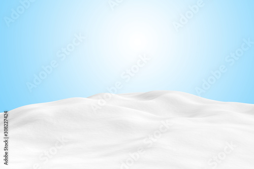 Winter snow ground andh blue background with clipping path. 3D rendering