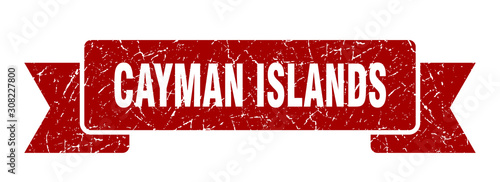 Cayman Islands ribbon. Red Cayman Islands grunge band sign