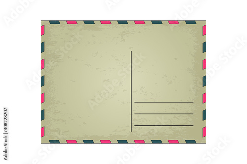 Retro vintage postal card with copy space isolated on white background. Template of mail envelope